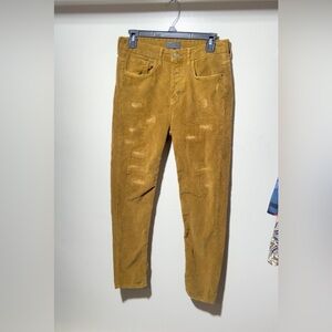 Zara Men Recover Corduroy Patchwork Distressed Pants Camel Dark Mustard Brown